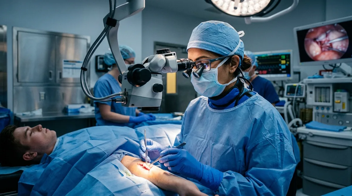 Specialist reconstructive surgeon operating in advanced microsurgical theatre in Pune